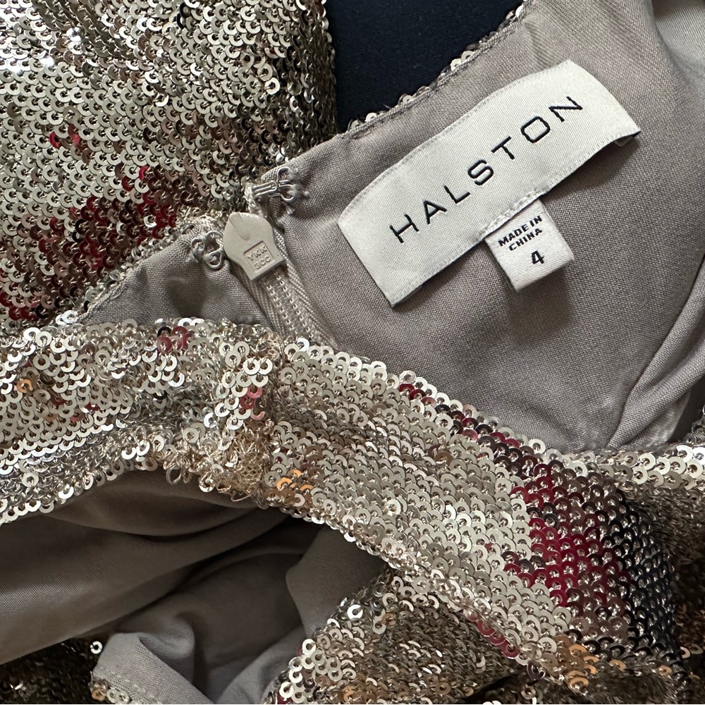 HALSTON: GUILIANA DRESS, silver sequins size 4 - Picture 7 of 9